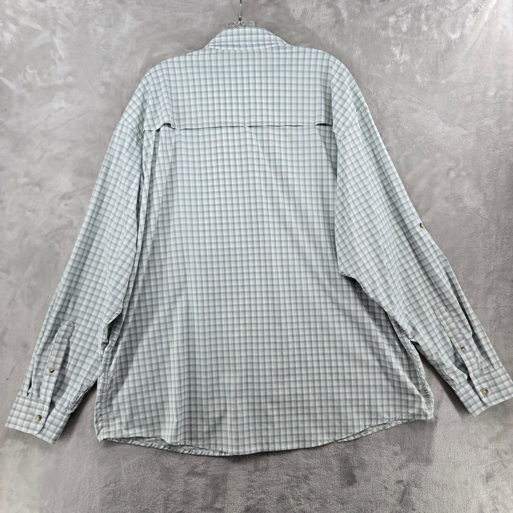 Poncho Fishing Shirt Mens XXL Green White Gingham Plaid Magnetic Pockets Vented - Picture 6 of 8